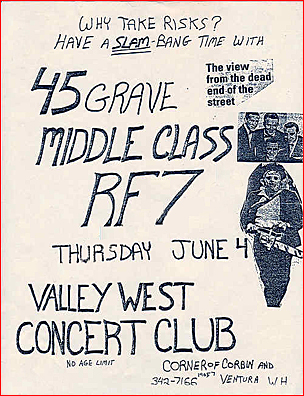 flyer of 45 GRAVE's June 4th, 1981 show at Valley West Concert Club