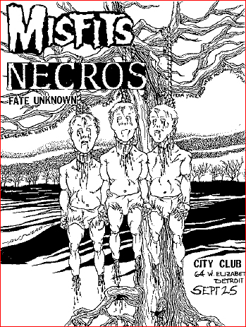 flyer of the MISFITS 1982-09-25 show at City Club, Detroit, MI