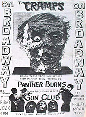 flyer of THE CRAMPS' playing On Broadway in San Francisco, CA, on 1981-11-06 [which would be the day before]